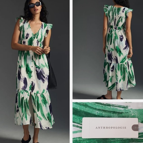 Anthropologie The Peregrine Midi Dress Assorted Color Elegant Green and Purple m - Picture 4 of 8